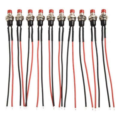 10 Mini Drucktasten Schalter vorverdrahtet Momentan NO OFFON rote Farbe 12V 3AMP