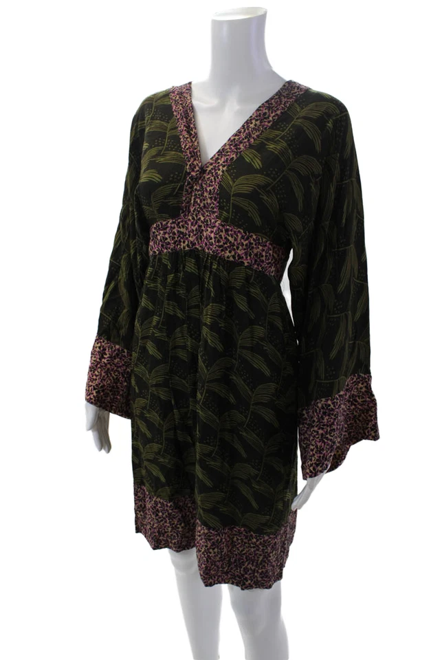Rachel Rachel Roy Womens Leaf Printed V-Neck Bell Sleeve Dress Green Size 4 - Image 2 of 4