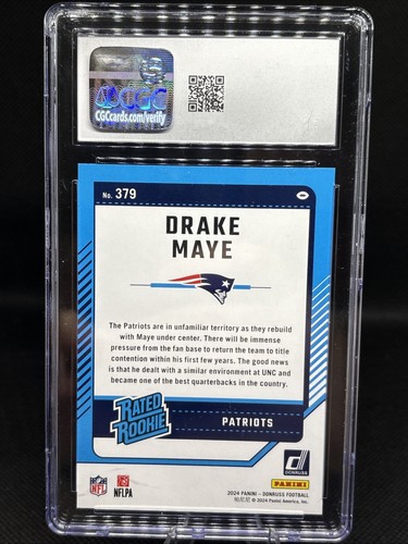 2024 Panini Donruss - Rated Rookie Drake Maye #379 (RC) 🔥CGC MINT 9🔥 - Foto 2 di 4