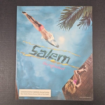 1989 RJ Reynolds Salem Cigarettes Vintage Print Ad Man & Woman At The Pool Shop