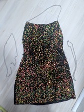 Multicolor Sequin Strappy Mini Dress Women Party Size S Black Short Sleeveless