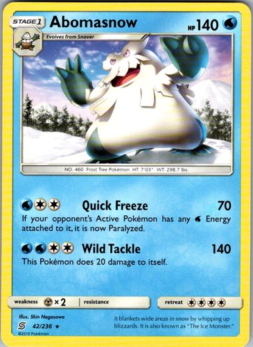 Abomasnow Unified Minds 42/236 Rare Pokemon Near Mint