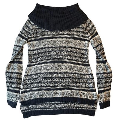 Maurices Women Sweater M Black Acrylic Wool Striped Long Sleeve Turtleneck
