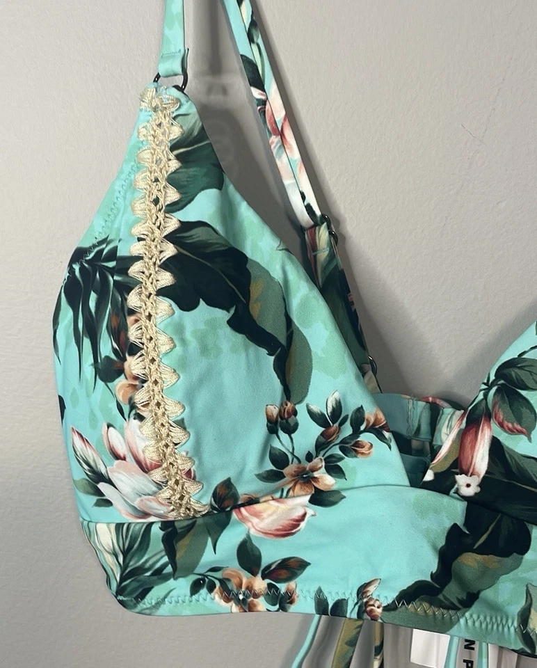 Top de bikini floral verde azulado Robin Piccone talla grande nuevo con etiquetas Foto 4 de 4