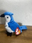 vintage "Rocket the Blue Jay" Ty Beanie Baby 90s Tag Errors N Red Stamp In Loop