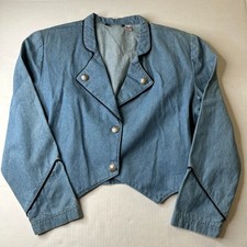 Vtg Womens Long Sleeves Denim Buffalo Nickel Button Blazer Jacket Made in USA