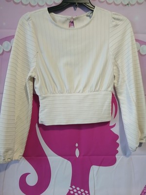 H & M blusa Corta De Maga Larga Cintura Elástica Con Testura Acadenada