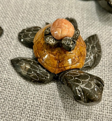 #ad #ad TURTLE Hand Carved Marble Stone Sea Turtle w Baby Turtle brown shell $6.25