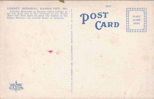 POSTCARD- LIBERTY MEMORIAL, KANSAS CITY MO. - Picture 2 of 2