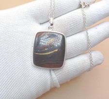 Handmade Iron Tiger Eye Pendant 925 Sterling Silver Gemstone Jewelry for Women