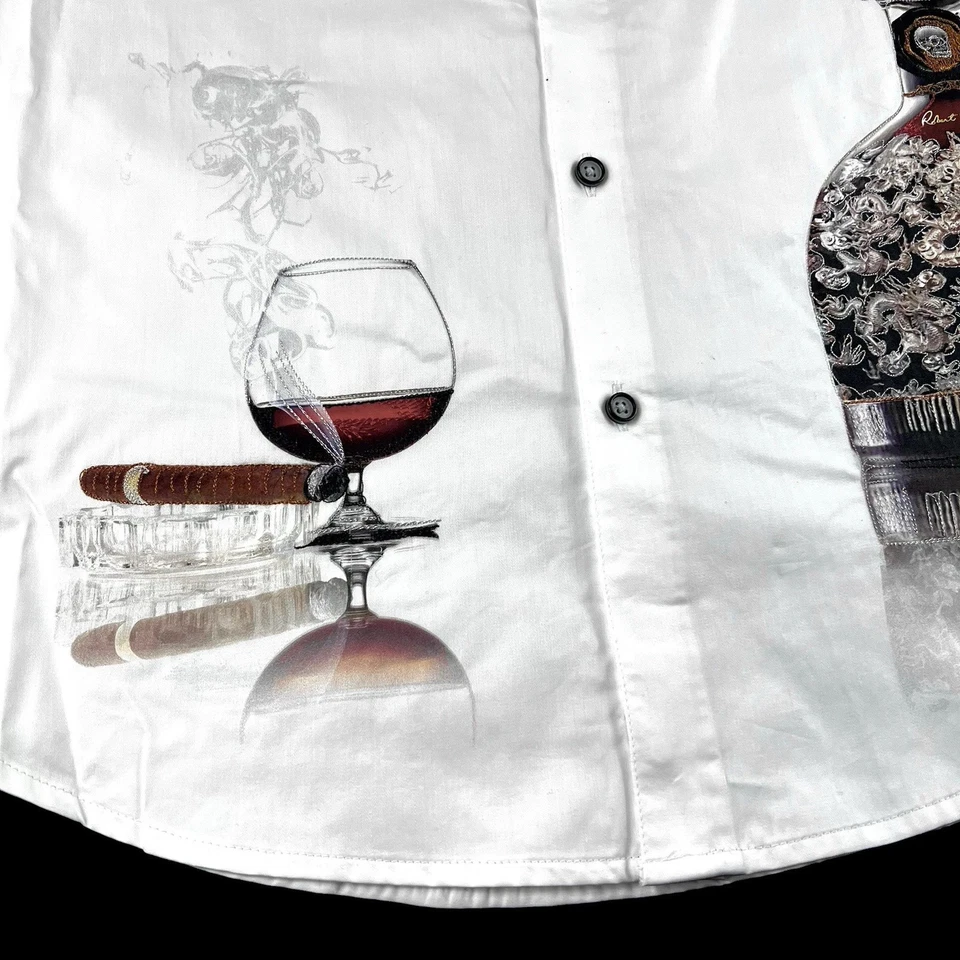 Robert Graham Skull Head Cigar & Cognac Embroidery Vtg Solid Shirt $278 Large - Image 4 of 4