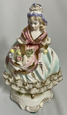 Vintage Wales Made Handpainted Japan Porcelain Flower Girl Lady Figurine 8 in