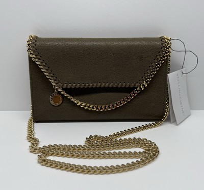 STELLA MCCARTNEY Mini Falabella Shaggy Crossbody Green Olive Gold Chain NEW $635