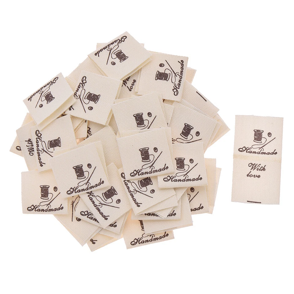 50Pcs with Love Labels Cotton Fabric Tags Clothing Bag Sewing Accessories DIY - Image 4 of 4