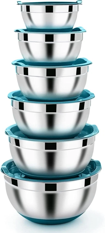Schüssel Set 6x Edelstahl Rührschüssel Salatschüssel mit Luftdichte Deckel B921 - Bild 1 von 4