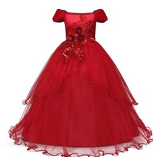 Kids Girl Weddings Pearl Petals Girl Christmas Dress Princess Party Frock Tulle