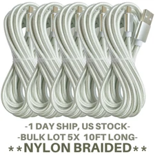 5 PACK 10ft USB Fast Charger Cable Data Cord For iPhone 14 13 12 11 Pro iPad Lot
