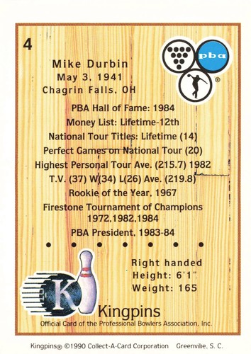 1990 Kingpins PBA - #4 Mike Durbin - Picture 2 of 2