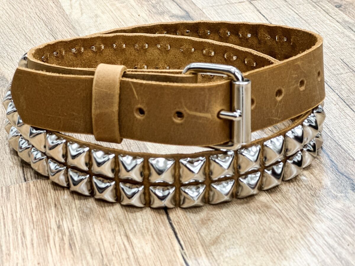 Two Row Pyramid Stud Belt Brown Leather Studded Belt Punk Two Row Pyramid Stud Belt Brown Leather Studded Belt Punk