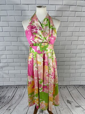 Julie Brown NYC Malina Floral Halter Belted Cocktail Dress Womens 2 NEW NWT $218