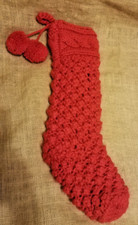 Wondershop Christmas Stocking Red Lined Knit with Pom Poms 19"