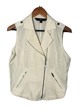 Mossimo White Linen Vest Zip Front Women s Sm...