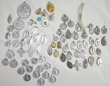 75 Sorted Religious Medals Pewter & Aluminum Holy Face SS Benedict Anthony More 