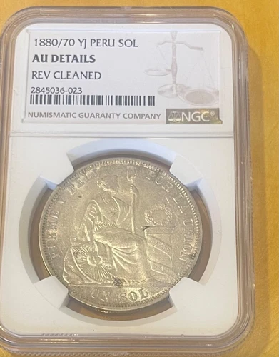 PERU 1 SOL SILVER CROWN 1880/70 YJ  KM 196.5 NGC AU DETAILS RARE