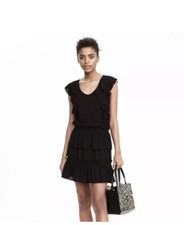 New Banana Republic Women Black Tiered Ruffle Dress SZ PXS