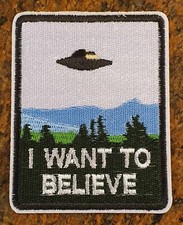 Listing image for UFO I Want To Believe Iron/Sew On Patch 10cm x 7.5cm Ufology Alien UAP FREE P&P