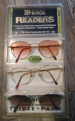 Design Optics Bifocal Readers Triple Pack +200 Power Medium Reading Glasses 