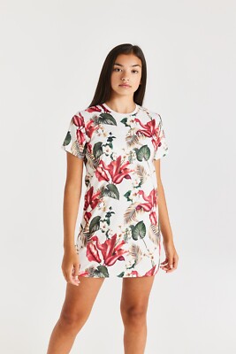 SikSilk Mädchen Ecru Retro Tropen T-Shirt Kleid 11-12 Jahre