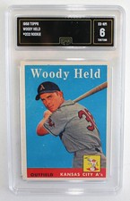 1958 TOPPS BASEBALL CARD #202  WOODY HELD / ATHLETICS ~ ROOKIE  GRADED  6  EX-NM