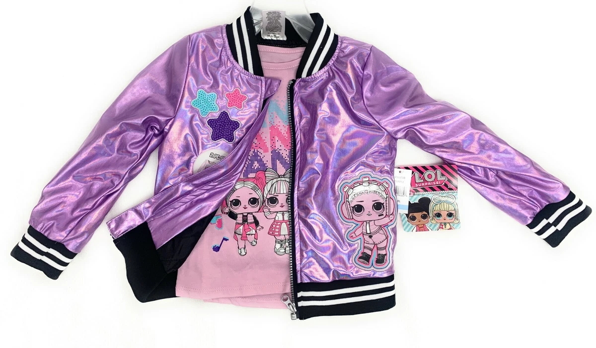 LOL Surprise Iridescent Bomber Jacket Tee Purple Girls Size 4T