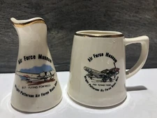 VINTAGE SOUVENIR MINI CREAMER & SUGAR WRIGHT - PATTERSON AIR FORCE MUSEUM, OHIO
