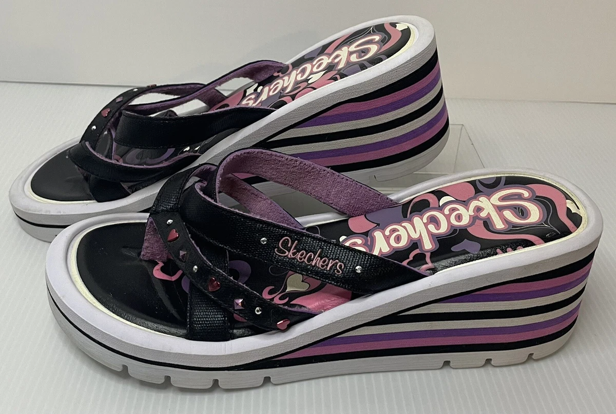 Skechers Womens Size 6 Flip Flops Sandel Heart Design With Heal