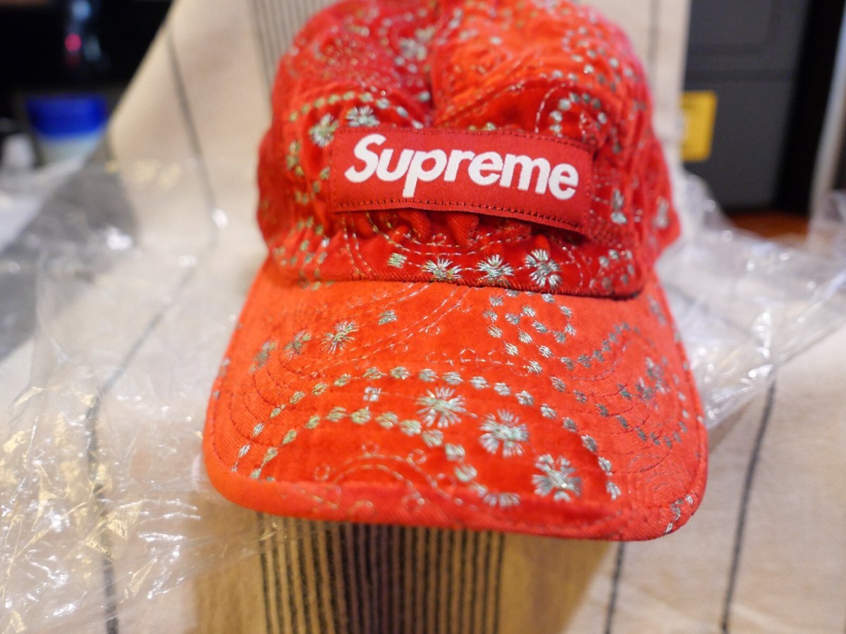 SUPREME VELVET PAISLEY CAMP RED CAP HAT | eBay