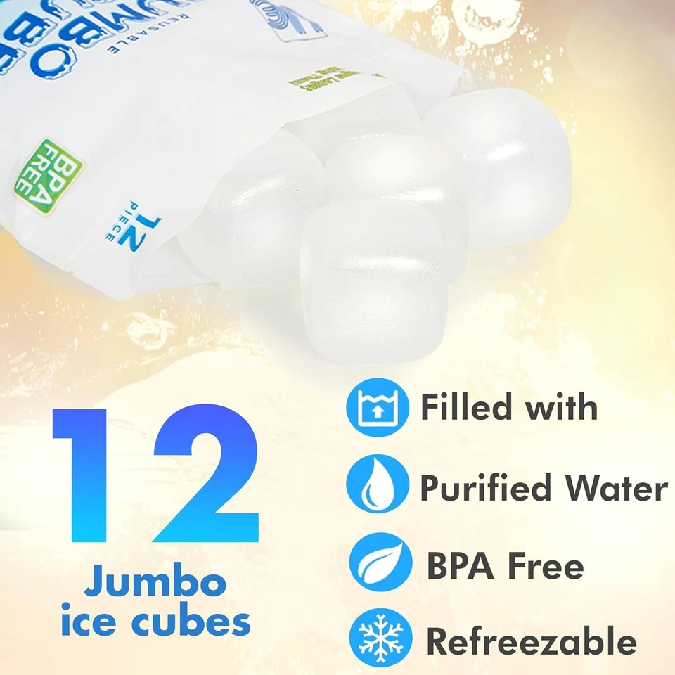 12 Pack JUMBO Reusable Plastic Ice Cubes Quick Freeze Clear 2" Square - Image 4 of 4