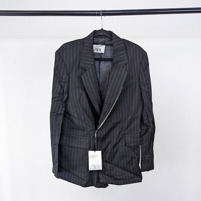 £119!! ZARA LIMITED EDITION Blazer pinstripe suit jacket 40 Black