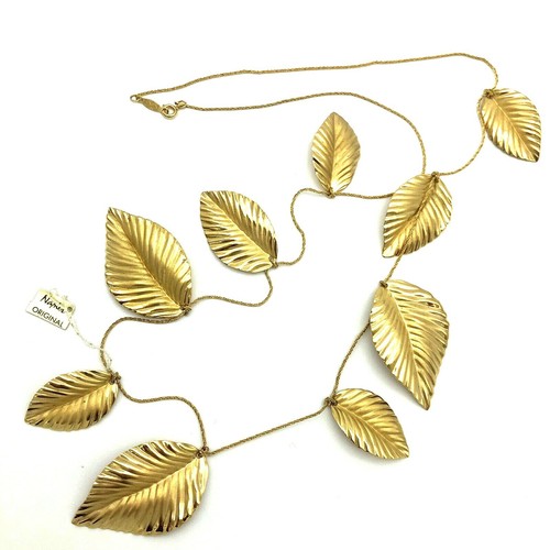 Napier Frosted Leaves Necklace Earrings Set Vintage 1981 - Picture 2 of 12