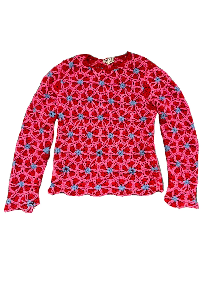 Comme des Garcons Pink Blue Crochet Knitted Holiday Sweater 2013 Small  Preowned