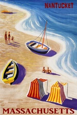 Nantucket Beach Family Fun Boat Sea Summer Travel Vintage Poster Repro FREE S/H