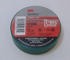 PREMIUM GRADE 3M TEMFLEX GREEN VINYL ELECTRICAL TAPE 3/4" X 66' FLAME RETARDANT