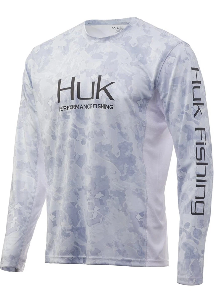 Men's HUK Icon X Long Sleeve Camo Fishing Shirt White Gray Medium