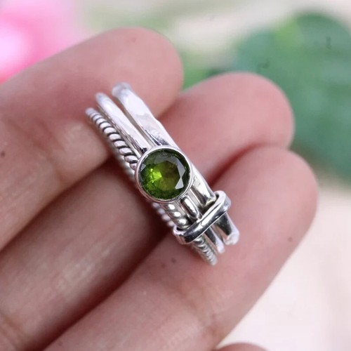 925 Sterling Silver Ring, Peridot Ring, Women's Stacking Band Ring, Stackable - Picture 6 of 8