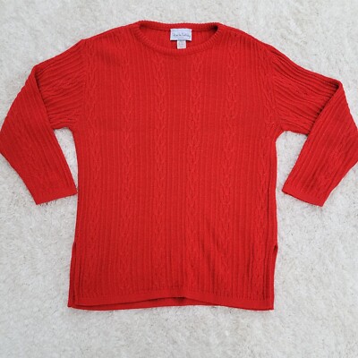 Diane Von Furstenberg Color Authority Sz S/M Red Cable Knit Metallic Sweater