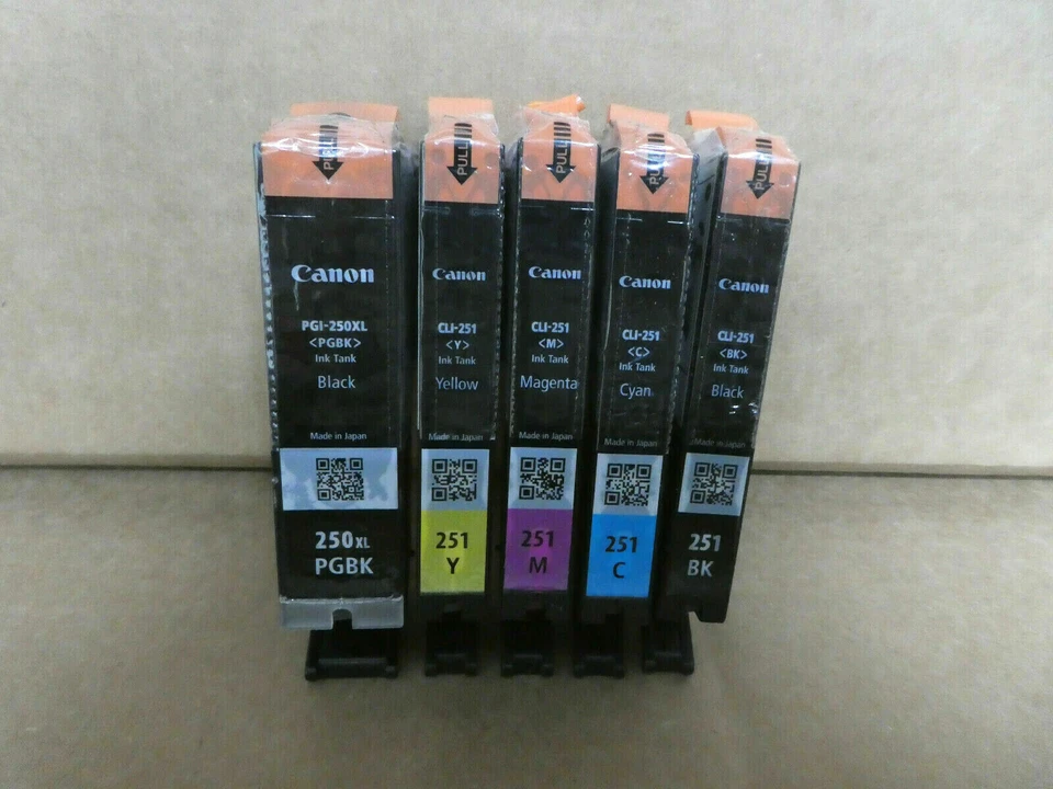 Cartuchos de tinta color originales Canon PGI-250 BK CLI-251 B/C/M/Y - Configuración - 5Pk - ¡NUEVO!! Foto 3 de 4