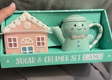 New LANG Pastel Hand Painted Christmas Gingerbread House Man Sugar Creamer Set