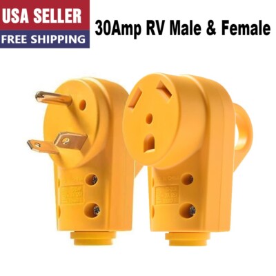 EPICORD 30 Amp RV Male and Female Receptacle Plug Electrical Adapter Set, yellow