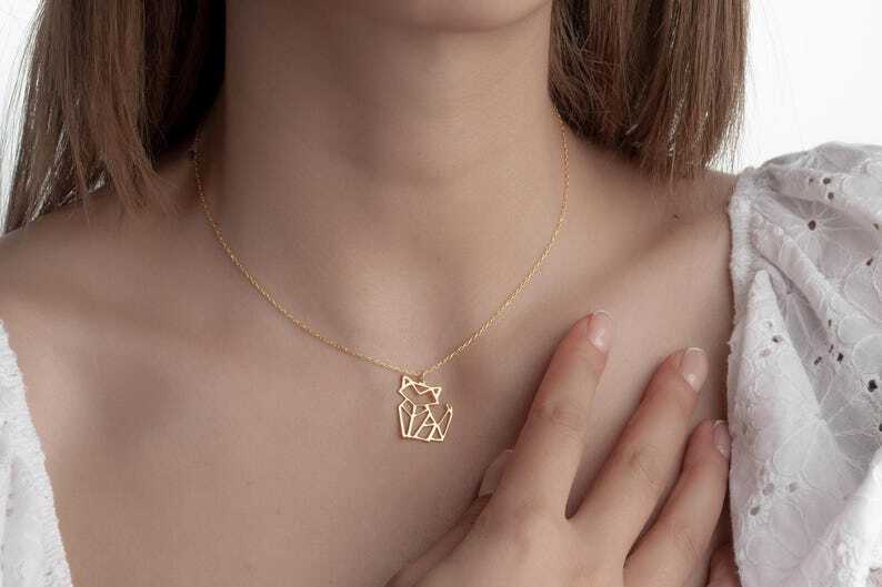 Dainty 925 Sterling Silver Cat Pendant Necklace 18 Inch Gold Origami